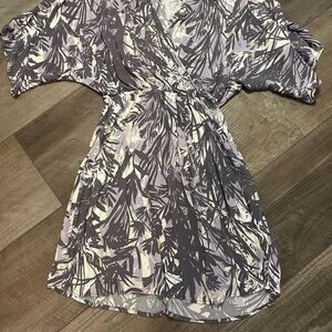 Lovestich Floral Wrap Dress in Gray and Cream